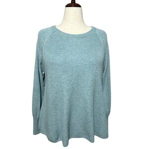 Cabi Sweater Women XL Blue Pullover Serene Raglan Ribbed Long Sleeve Minimalist